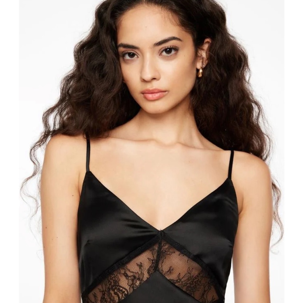 Dynamite V-Neck Satin Slip Midi Dress - Picture 2 of 5